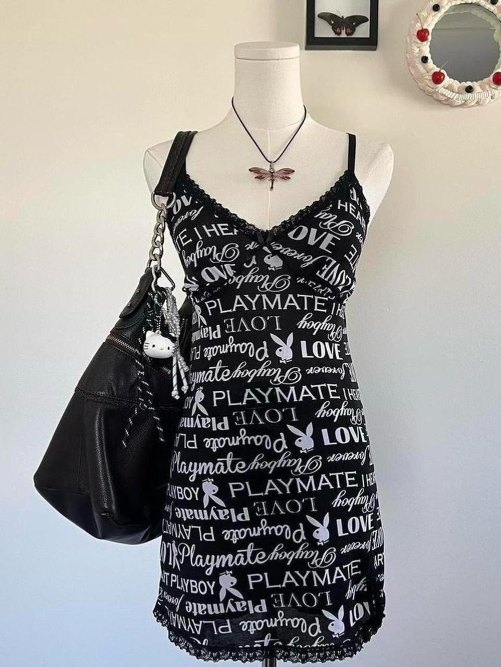 Vintage PLAYBOY Black and White Logo Slip Dress